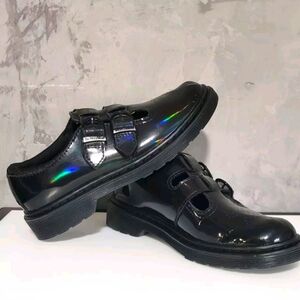 DR MARTENS Kids 8065 Mary Jane Shoes Rainbow Black Patent Leather Size 3